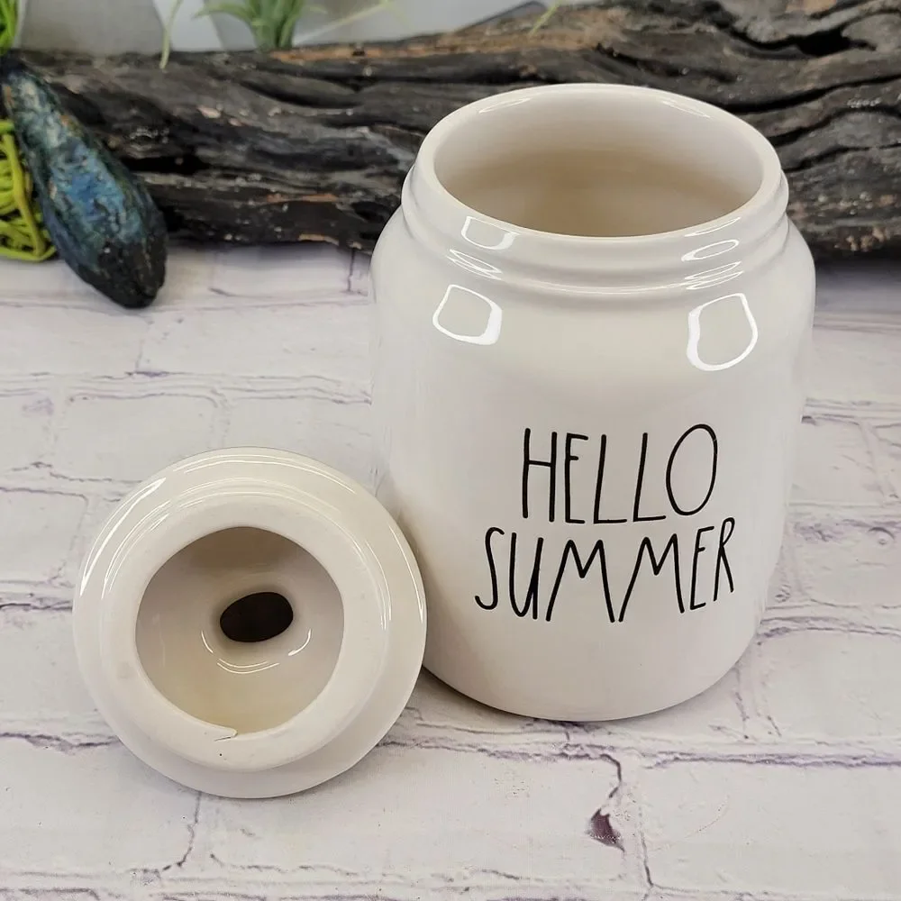 Rae Dunn HELLO SUMMER Ceramic Canister w/ Sea Shell Lid